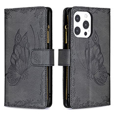 Funda de Cuero Cartera con Soporte Mariposa Carcasa L08 para Apple iPhone 13 Pro Negro