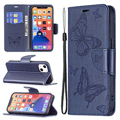 Funda de Cuero Cartera con Soporte Mariposa Carcasa L09 para Apple iPhone 13 Mini Azul