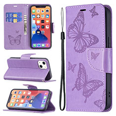 Funda de Cuero Cartera con Soporte Mariposa Carcasa L09 para Apple iPhone 13 Mini Morado