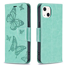 Funda de Cuero Cartera con Soporte Mariposa Carcasa L09 para Apple iPhone 13 Mini Verde