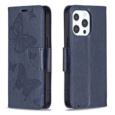 Funda de Cuero Cartera con Soporte Mariposa Carcasa L09 para Apple iPhone 13 Pro Azul