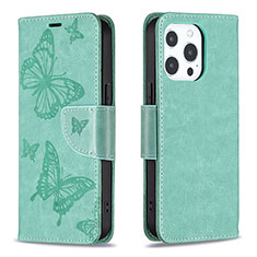 Funda de Cuero Cartera con Soporte Mariposa Carcasa L09 para Apple iPhone 13 Pro Max Verde