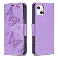 Funda de Cuero Cartera con Soporte Mariposa Carcasa L09 para Apple iPhone 15 Morado