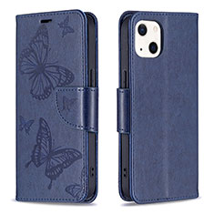 Funda de Cuero Cartera con Soporte Mariposa Carcasa L09 para Apple iPhone 15 Plus Azul