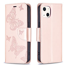 Funda de Cuero Cartera con Soporte Mariposa Carcasa L09 para Apple iPhone 15 Plus Rosa