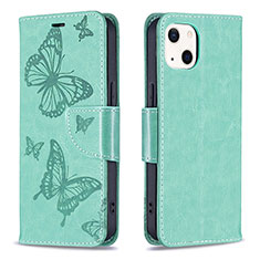 Funda de Cuero Cartera con Soporte Mariposa Carcasa L09 para Apple iPhone 15 Plus Verde