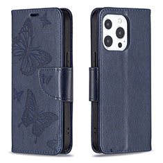 Funda de Cuero Cartera con Soporte Mariposa Carcasa L09 para Apple iPhone 15 Pro Max Azul