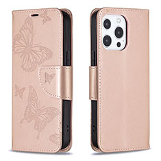 Funda de Cuero Cartera con Soporte Mariposa Carcasa L09 para Apple iPhone 15 Pro Max Rosa