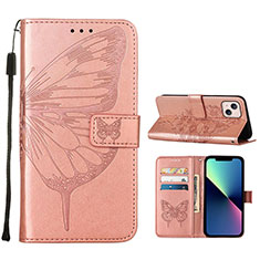 Funda de Cuero Cartera con Soporte Mariposa Carcasa L10 para Apple iPhone 13 Oro Rosa