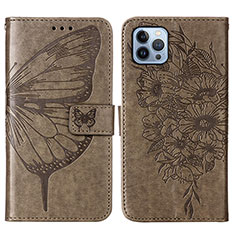 Funda de Cuero Cartera con Soporte Mariposa Carcasa L10 para Apple iPhone 13 Pro Gris Oscuro