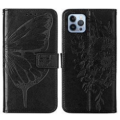 Funda de Cuero Cartera con Soporte Mariposa Carcasa L10 para Apple iPhone 13 Pro Max Negro