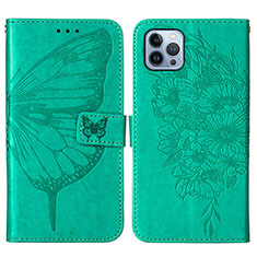 Funda de Cuero Cartera con Soporte Mariposa Carcasa L10 para Apple iPhone 13 Pro Max Verde