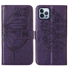 Funda de Cuero Cartera con Soporte Mariposa Carcasa L10 para Apple iPhone 14 Pro Max Morado