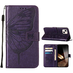 Funda de Cuero Cartera con Soporte Mariposa Carcasa L10 para Apple iPhone 15 Morado