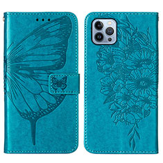 Funda de Cuero Cartera con Soporte Mariposa Carcasa L10 para Apple iPhone 15 Pro Azul