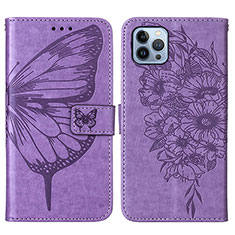 Funda de Cuero Cartera con Soporte Mariposa Carcasa L10 para Apple iPhone 15 Pro Max Purpura Claro