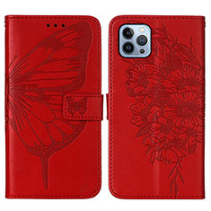 Funda de Cuero Cartera con Soporte Mariposa Carcasa L10 para Apple iPhone 16 Pro Rojo