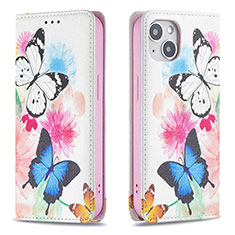 Funda de Cuero Cartera con Soporte Mariposa Carcasa para Apple iPhone 15 Plus Rosa