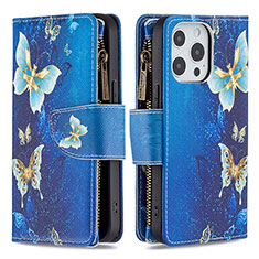 Funda de Cuero Cartera con Soporte Mariposa Carcasa para Apple iPhone 15 Pro Max Azul