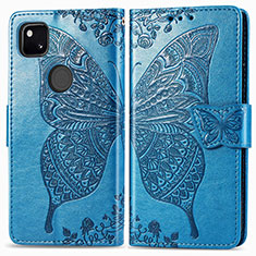 Funda de Cuero Cartera con Soporte Mariposa Carcasa para Google Pixel 4a Azul