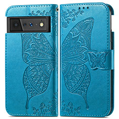 Funda de Cuero Cartera con Soporte Mariposa Carcasa para Google Pixel 6 5G Azul