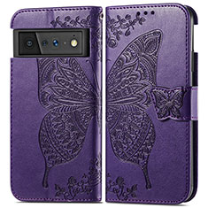 Funda de Cuero Cartera con Soporte Mariposa Carcasa para Google Pixel 6 5G Morado