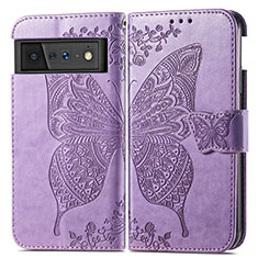 Funda de Cuero Cartera con Soporte Mariposa Carcasa para Google Pixel 6 5G Purpura Claro