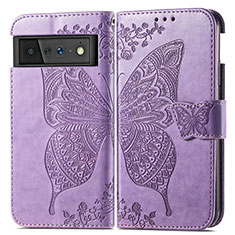 Funda de Cuero Cartera con Soporte Mariposa Carcasa para Google Pixel 6 Pro 5G Purpura Claro