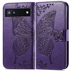 Funda de Cuero Cartera con Soporte Mariposa Carcasa para Google Pixel 6a 5G Morado