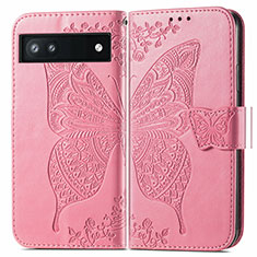 Funda de Cuero Cartera con Soporte Mariposa Carcasa para Google Pixel 6a 5G Rosa Roja