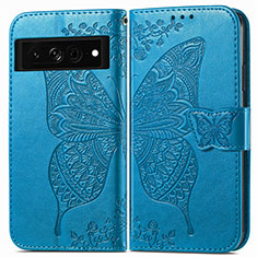 Funda de Cuero Cartera con Soporte Mariposa Carcasa para Google Pixel 7 Pro 5G Azul