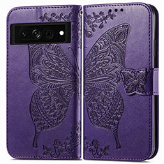 Funda de Cuero Cartera con Soporte Mariposa Carcasa para Google Pixel 7 Pro 5G Morado