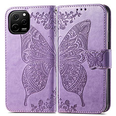 Funda de Cuero Cartera con Soporte Mariposa Carcasa para Huawei Enjoy 50z Purpura Claro