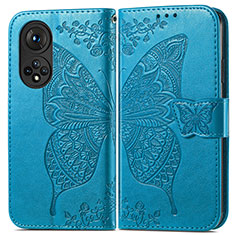 Funda de Cuero Cartera con Soporte Mariposa Carcasa para Huawei Honor 50 5G Azul