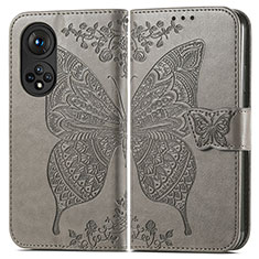 Funda de Cuero Cartera con Soporte Mariposa Carcasa para Huawei Honor 50 5G Gris