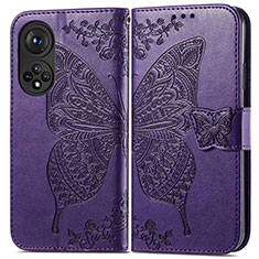 Funda de Cuero Cartera con Soporte Mariposa Carcasa para Huawei Honor 50 5G Morado