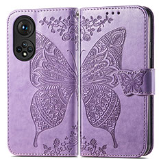 Funda de Cuero Cartera con Soporte Mariposa Carcasa para Huawei Honor 50 5G Purpura Claro