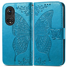 Funda de Cuero Cartera con Soporte Mariposa Carcasa para Huawei Honor 50 Pro 5G Azul