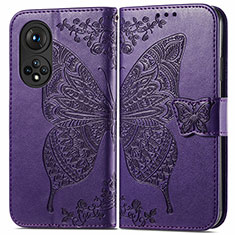 Funda de Cuero Cartera con Soporte Mariposa Carcasa para Huawei Honor 50 Pro 5G Morado