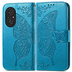 Funda de Cuero Cartera con Soporte Mariposa Carcasa para Huawei Honor 50 SE 5G Azul