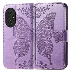 Funda de Cuero Cartera con Soporte Mariposa Carcasa para Huawei Honor 50 SE 5G Purpura Claro