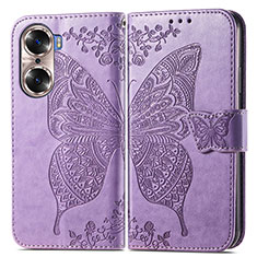 Funda de Cuero Cartera con Soporte Mariposa Carcasa para Huawei Honor 60 5G Purpura Claro