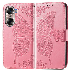 Funda de Cuero Cartera con Soporte Mariposa Carcasa para Huawei Honor 60 5G Rosa Roja