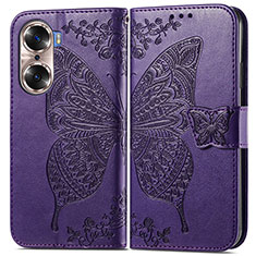 Funda de Cuero Cartera con Soporte Mariposa Carcasa para Huawei Honor 60 Pro 5G Morado