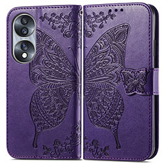 Funda de Cuero Cartera con Soporte Mariposa Carcasa para Huawei Honor 70 5G Morado