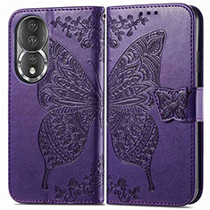 Funda de Cuero Cartera con Soporte Mariposa Carcasa para Huawei Honor 80 5G Morado