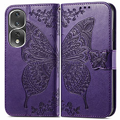 Funda de Cuero Cartera con Soporte Mariposa Carcasa para Huawei Honor 80 Pro Flat 5G Morado