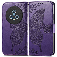 Funda de Cuero Cartera con Soporte Mariposa Carcasa para Huawei Honor Magic5 5G Morado