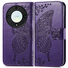 Funda de Cuero Cartera con Soporte Mariposa Carcasa para Huawei Honor Magic5 Lite 5G Morado