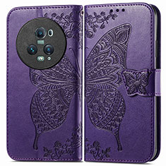 Funda de Cuero Cartera con Soporte Mariposa Carcasa para Huawei Honor Magic5 Pro 5G Morado